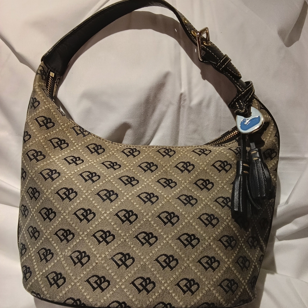 Dooney & Bourke Brown and Black Logo Hobo Bag